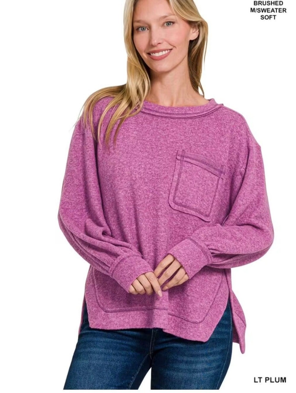 New Zenana Light Plum Brushed Hacci Top